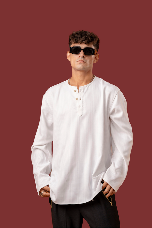 Kurta Style Linen Shirt in White