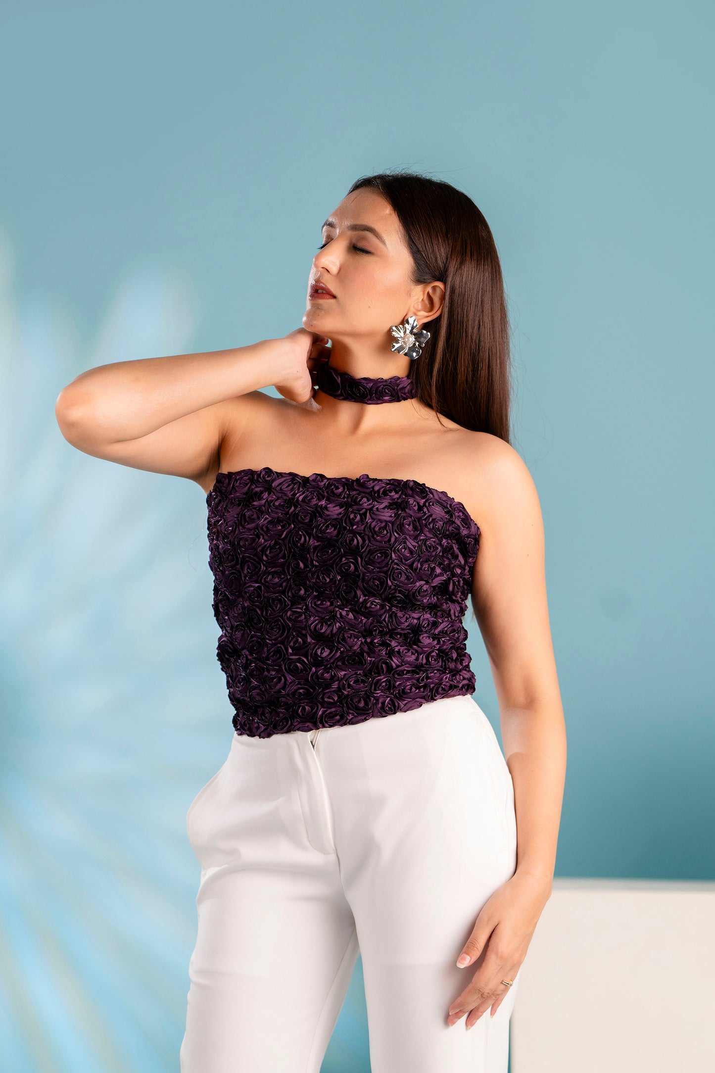 3D Purple Floral Tube Top