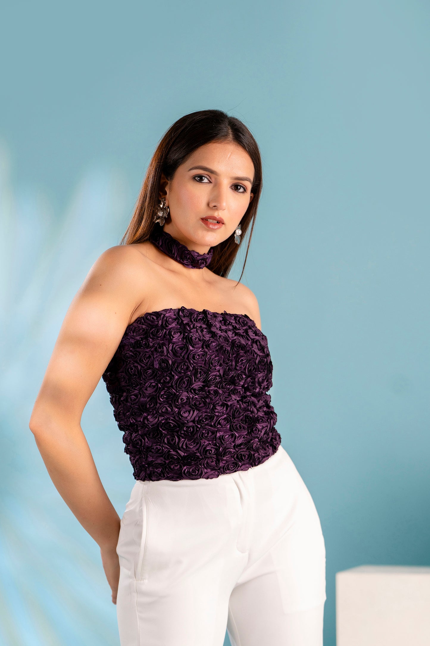 3D Purple Floral Tube Top