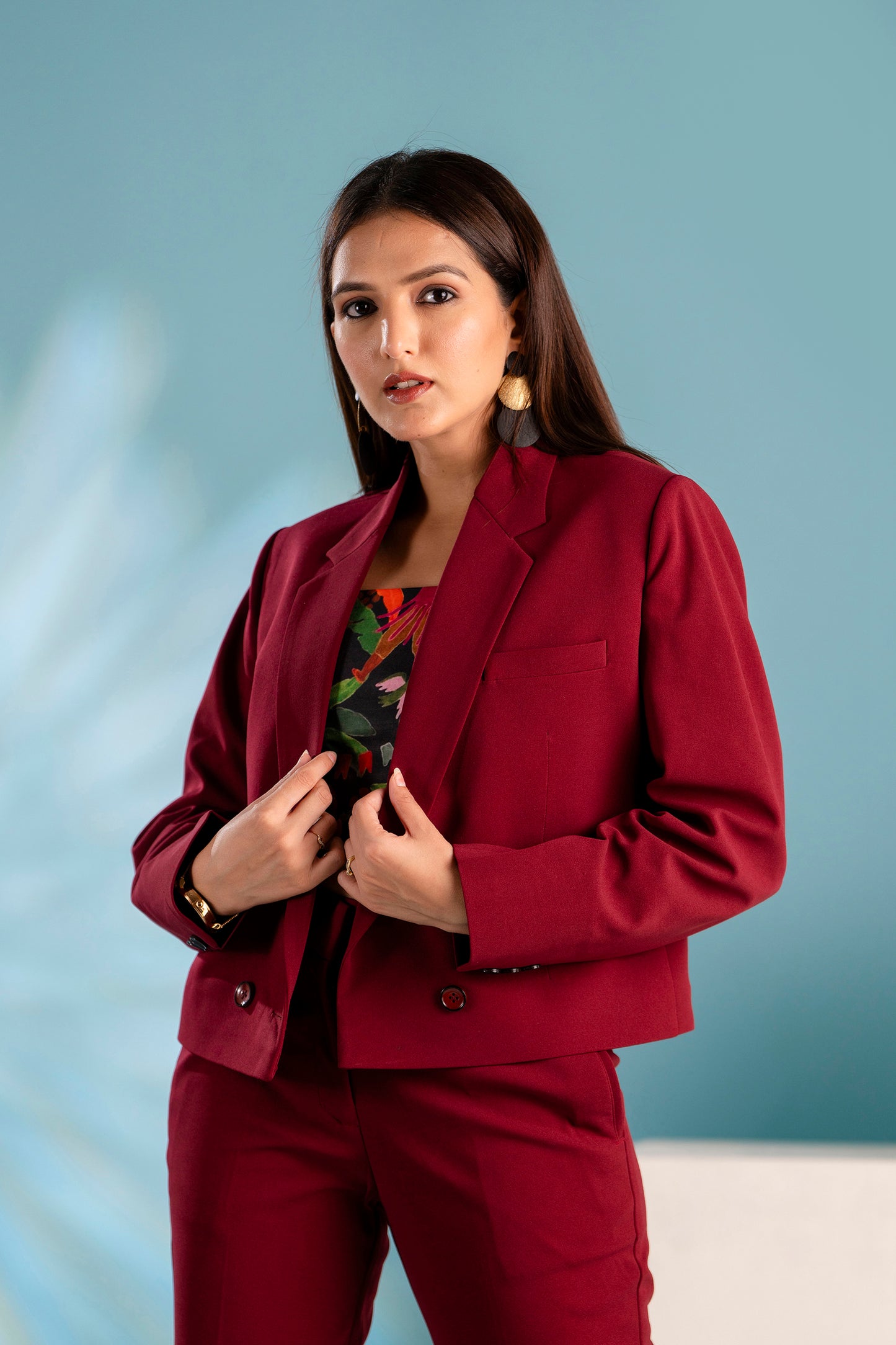 Maroon Crop Blazer