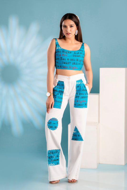 Blue White Patchy Co-ord Set