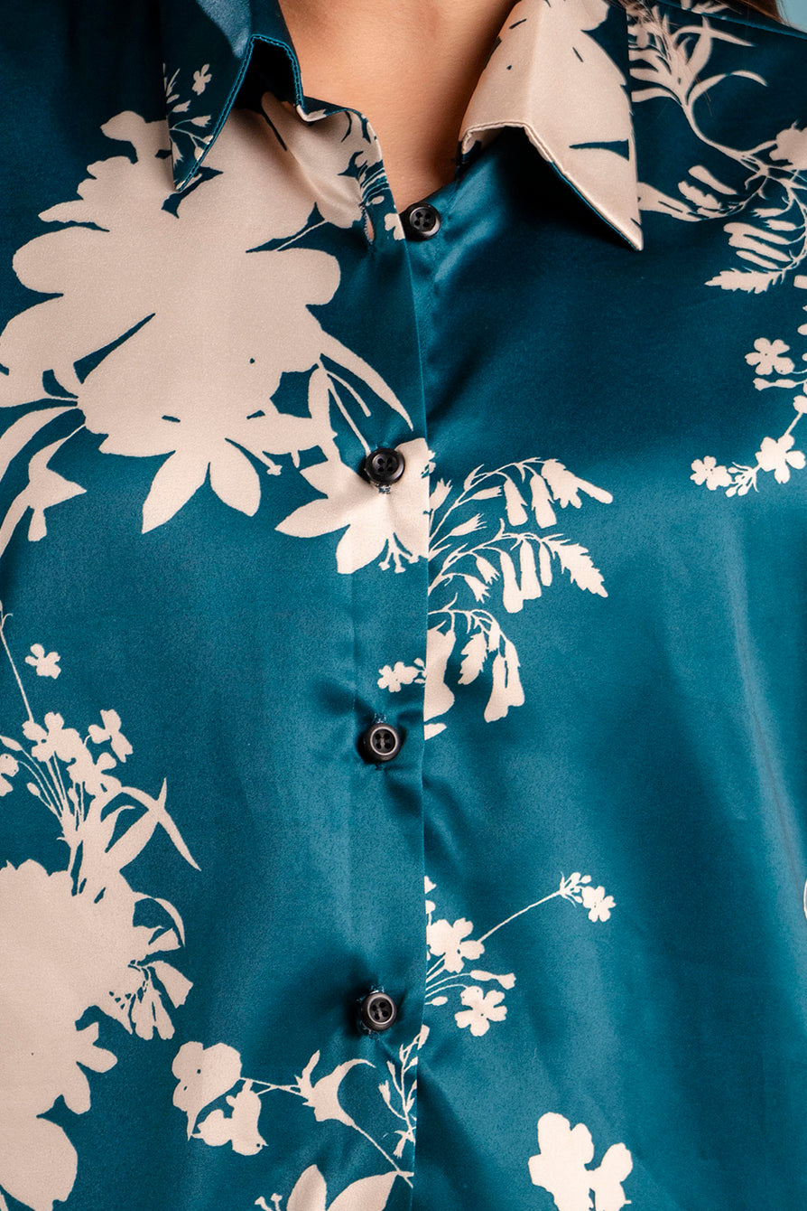 Blue Self Printed Satin Shirt