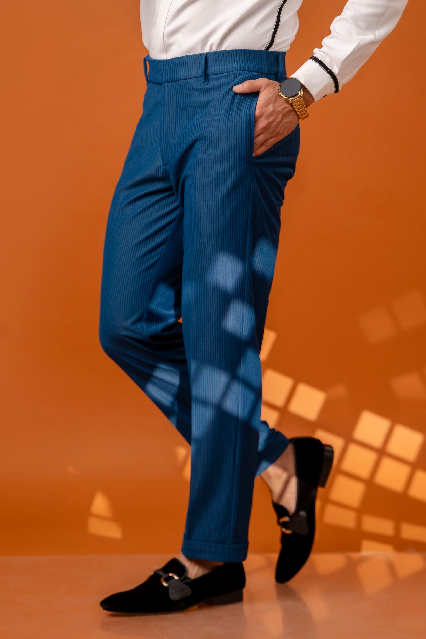 Tapered Fit Corduroy Pants in Blue